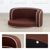 30" Brown Round Pet Sofa, Dog sofa, Dog bed, Cat Bed, Cat Sofa, with Wooden Structure and Linen Goods White Roller Lines on the Edges Curved Appearanc