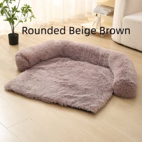 Pet Dog Plush Winter Warm Sofa Cushion (Option: Rounded Beige Brown-L)