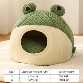 Pet Cat Dog Nest Little Frog Series Warm Plush Mat Autumn Winter Pet House Full Package Nest For Small Cats Dogs Within 5KG (Option: Green Nest-M)