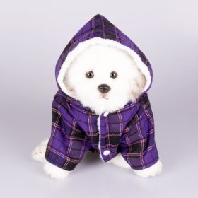 Dog Hooded Sweater Plaid Pet Clothes (Option: Purple-M)