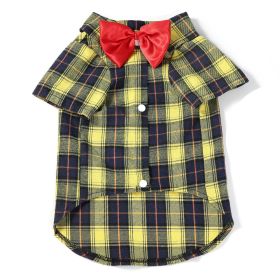 Pet Clothes Small And Medium-sized Dogs Plaid Shirt (Option: Yellow Bow Tie Male-M)