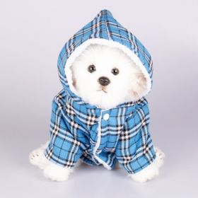 Dog Hooded Sweater Plaid Pet Clothes (Option: Blue-M)