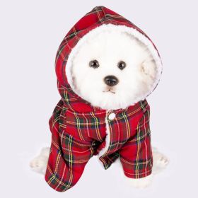 Dog Hooded Sweater Plaid Pet Clothes (Option: Red-M)