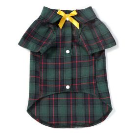 Pet Clothes Small And Medium-sized Dogs Plaid Shirt (Option: Dark Green Bow Knot Female-M)