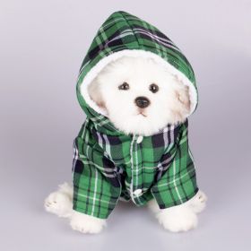 Dog Hooded Sweater Plaid Pet Clothes (Option: Green-S)