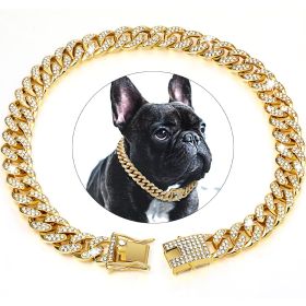 Dog Chain Crystal Artificial Diamondoid Dog Collar Walking Metal Chain Collar With Secure Buckle (Color: Golden, Size: 4XL)