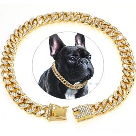 Dog Chain Crystal Artificial Diamondoid Dog Collar Walking Metal Chain Collar With Secure Buckle (Color: Golden, Size: XS)