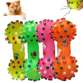 1pcs Pet Dog Cat Puppy Sound Polka Dot Squeaky Toy Rubber Dumbbell Chewing Funny Toy (Color: Yellow, Size: M)