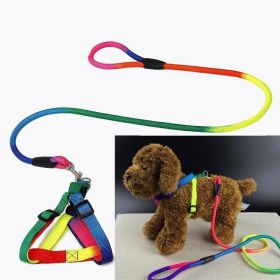 1 Set Nylon Rainbow Pet Dog Collar Harness Leash Soft Walking Harness Lead Colorful and Durable Traction Rope 120cm (Color: iridescent, Size: S)