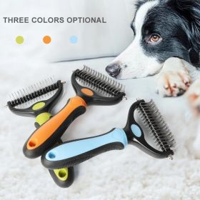 Professional Pet Deshedding Brush 2 Sided Dematting Dog Comb Cat Brush Rake Puppy Grooming Tools Undercoat Shedding Flying Hair (Color: Red, Size: S)