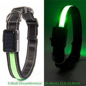 Solar And USB Rechargeable Light Up Pet Collar Waterproof LED Dog & Cat Collars For Night Walking (Color: Fluorescent Green, Size: S)