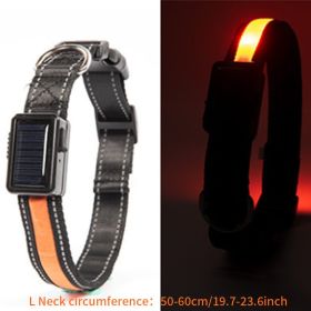 Solar And USB Rechargeable Light Up Pet Collar Waterproof LED Dog & Cat Collars For Night Walking (Color: Orange, Size: L)