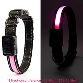 Solar And USB Rechargeable Light Up Pet Collar Waterproof LED Dog & Cat Collars For Night Walking (Color: Pink, Size: S)