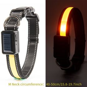 Solar And USB Rechargeable Light Up Pet Collar Waterproof LED Dog & Cat Collars For Night Walking (Color: Yellow, Size: M)