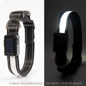 Solar And USB Rechargeable Light Up Pet Collar Waterproof LED Dog & Cat Collars For Night Walking (Color: White, Size: S)