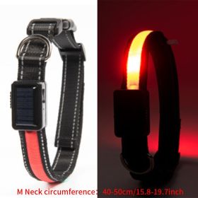 Solar And USB Rechargeable Light Up Pet Collar Waterproof LED Dog & Cat Collars For Night Walking (Color: Red, Size: M)