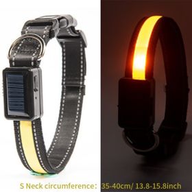 Solar And USB Rechargeable Light Up Pet Collar Waterproof LED Dog & Cat Collars For Night Walking (Color: Yellow, Size: S)