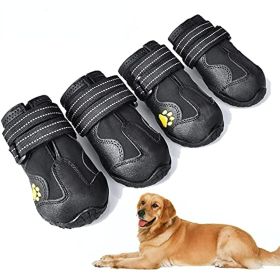 Dog Boots; Waterproof Dog Shoes; Dog Booties with Reflective Rugged Anti-Slip Sole and Skid-Proof; Outdoor Dog Shoes for Medium Dogs 4Pcs (Color: black, Size: Size 2)