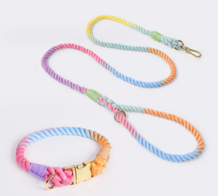 Weaving Gradient Colored Cotton Rope Pet Collar (Option: Makaron-XL)