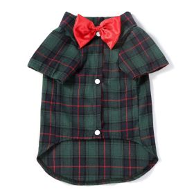 Pet Clothes Small And Medium-sized Dogs Plaid Shirt (Option: Dark Green Bow Tie Male-L)