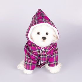 Dog Hooded Sweater Plaid Pet Clothes (Option: Rose Red-XL)